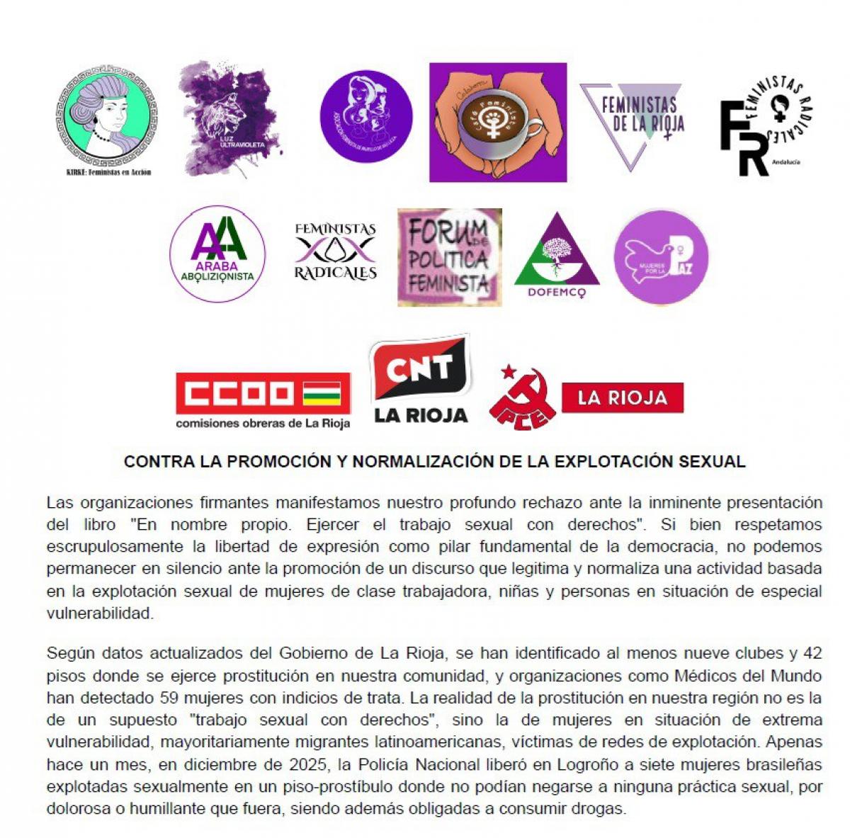 Comunicado contra la promoción y normalización de la explotación sexual